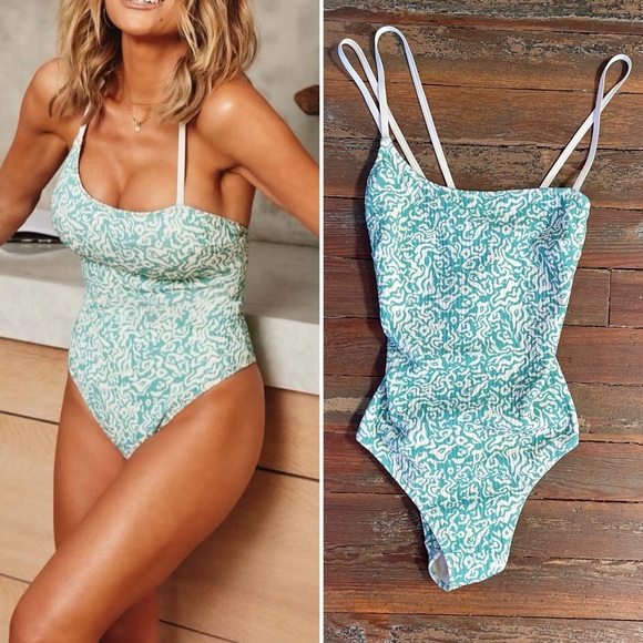 Kittenish X Jessie James Decker Swim Floral Ribbed One-Piece Swimsuit - Sz L 🧡🎀 - Picture 1 of 10